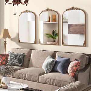 Costway Specchio da parete ad arco barocco ornato con cornice in metallo, Specchio da parete vintage ed antico 90 x 61 cm