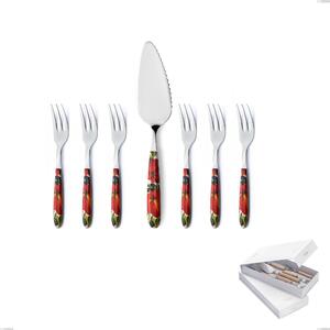 Confezione a libro 7 pezzi, forchettine pi� paletta dolce Vero Albenga, acciaio 18.0 nickel free, manicatura pbt sublimato acciaio lucido