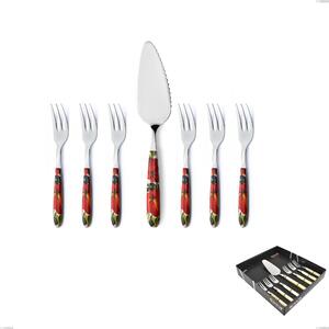 Confezione vetrina 7 pezzi, forchettine pi� paletta dolce Vero Albenga, acciaio 18.0 nickel free, manicatura pbt sublimato acciaio lucido