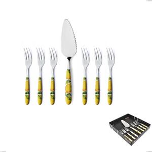 Confezione vetrina 7 pezzi, forchettine pi� paletta dolce Vero Sorrento, acciaio 18.0 nickel free, manicatura pbt sublimato acciaio lucido