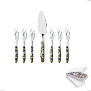 Confezione a libro 7 pezzi, forchettine pi� paletta dolce Vero Taggia, acciaio 18.0 nickel free, manicatura pbt sublimato acciaio lucido