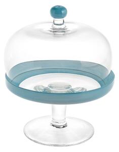 Alzata in vetro con cupola bordo colore azzurro cm 18x22h