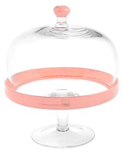 Alzata in vetro con cupola bordo colore rosa cm 22x26h