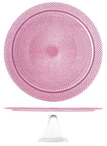 Alzata Glam in vetro glitterato con piede rosa cm 33