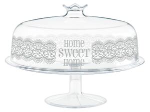 Alzata Home Sweet Home in polistirene con coperchio decoro bianco cm 28x21 h