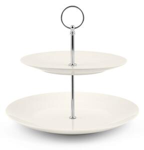 Alzata 2 piani in new bone china manico cromato colore avorio cm 27 - 20