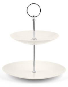 Alzata 2 piani in new bone china manico cromato colore avorio cm 20 - 15