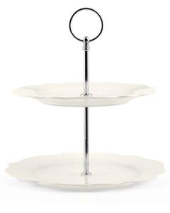Alzata 2 piani festonati in new bone china manico cromato colore avorio cm 21 - 19