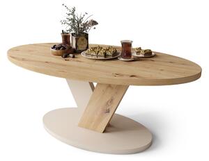 LOVA Rovere Artisan/Beige (Champagne) – TAVOLINO OVALE 110x60 cm TAVOLINO DA CAFFÈ MODERNO