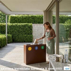 Pattumiera, Mobiletto per raccolta differenziata in acciaio 3 scomparti da 180L Dimensioni 30x90xh 80 cm 3 scomparti da 240 litri totali, 4 etichette colore Corten