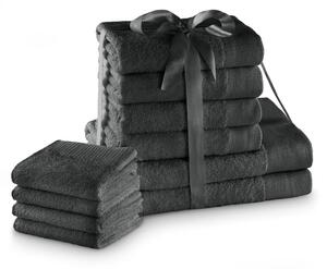 Set di asciugamani per viso e corpo tipo terry grigio scuro in cotone 10 pz Amari – Restilo