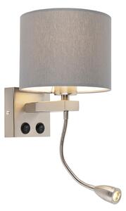 Lampada da parete intelligente in acciaio con paralume grigio incl. Wifi A60 - Brescia