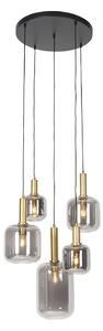Lampada a sospensione intelligente nera con oro e vetro fumé incl. 5 WiFi A60 - Zuzanna