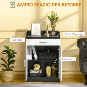 HOMCOM Mobiletto con Cassetto e Ripiano Regolabile per Cucina, Soggiorno e Anticamera, in MDF, 60x40x90cm, Bianco e Nero