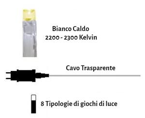 Catenaria Natalizia LED 9m 8 GIOCHI DI LUCE Cavo TRASPARENTE IP44 Colore Bianco Caldo 2200 - 2300 °K