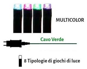 Catenaria Natalizia LED 8 GIOCHI DI LUCE 18m Cavo VERDE IP44 MULTI OPAL Colore Multicolor