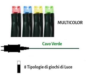 Catenaria Natalizia LED 8 GIOCHI DI LUCE 8m Cavo VERDE IP44 MULTICOLOR Colore Multicolor
