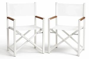 Set 2 Sedie da Regista Fellini 56x45x87 cm in Alluminio e Textilene Bianco e Legno