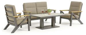 Set 4 Pezzi Salotto da Giardino 4 Posti Kea con Divano 2 Poltrone Reclinabili e Tavolino Piano in Ceramica in Alluminio Verniciato Grigio