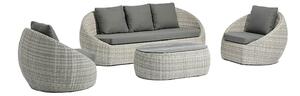 Set 4 Pezzi Salotto da Giardino 5 Posti Santorini Plus con Divano 2 Poltrone e Tavolino in Polyrattan Grigio