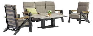 Set 4 Pezzi Salotto da Giardino 5 Posti Kea Plus con Divano 2 Poltrone Reclinabili e Tavolino Piano in Ceramica in Alluminio Verniciato Grigio