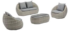 Set 4 Pezzi Salotto da Giardino 4 Posti Santorini con Divano 2 Poltrone e Tavolino in Polyrattan Grigio