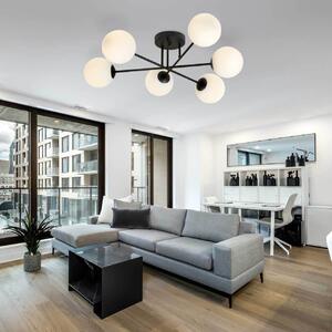 Lampadario Roma 6 Nero con sfere Bianche Satinate E14 da soffitto