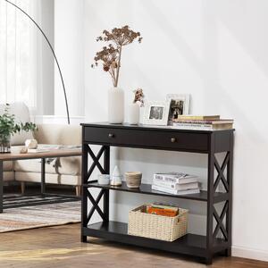 Costway Tavolo da ingresso per salone e corridoio con 1 cassetto e 2 mensole, Tavolino da parete con 3 livelli Caffè