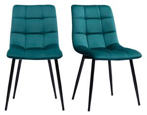 Sedie design in tessuto velluto blu anatra e metallo nero (set di 2) MAXWELL