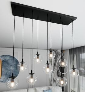 Lampadario a Sospensione in Acciaio e Vetro COSMO 9 Nero 9xE14