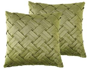Set di 2 cuscini a fantasia velluto verde oliva 43 x 43 cm Beliani