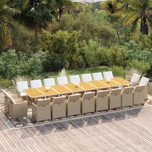 Set da Pranzo per Giardino 21pz con Cuscini in Polyrattan Beige