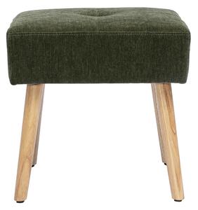 Sgabello basso in tessuto effetto velluto verde kaki e legno chiaro massiccio H46 cm GUESTA