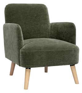 Poltrona scandinava in tessuto effetto velluto verde kaki e legno chiaro ISKO