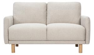 Divano design 2 posti in tessuto effetto velluto testurizzato beige e legno chiaro BONO