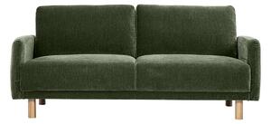 Divano design 3 posti in tessuto effetto velluto verde kaki e legno chiaro BONO