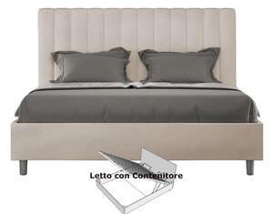 Letto Matrimoniale alla Francese con Contenitore AGUEDA In Microfibra Dimensioni 140x200 cm giroletto imbottito effetto trapuntato Sabbia