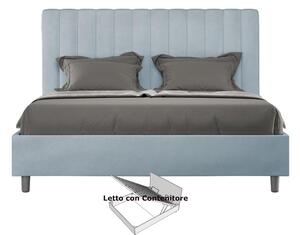 Letto Matrimoniale alla Francese con Contenitore AGUEDA In Microfibra Dimensioni 140x200 cm giroletto imbottito effetto trapuntato Azzurro