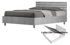Letto Matrimoniale alla Francese con Contenitore, Modello ANKEL Dimensioni 140x200 cm Stile Minimal TESTA DRITTA Colore Cemento