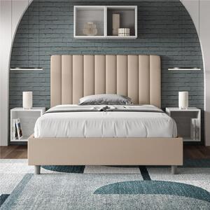 Letto Matrimoniale alla Francese AGUEDA In Similpelle Dimensioni 140x210 cm giroletto imbottito effetto trapuntato colore Tortora