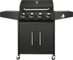 Barbecue a gas BBQ 5 in 1 – Nero – 4+1 bruciatori incl. bruciatore laterale – Termometro e vaschetta raccogli olio – Griglia in acciaio inox per giardino, terrazza e balcone