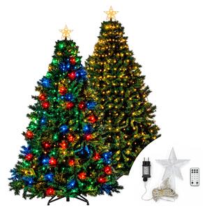 Mantello a cascata di luci con puntale Stella per Albero di Natale da 160cm 328 Led Bianco Caldo e RGB con telecomando Wisdom