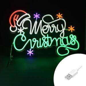 Scritta luminosa Merry Christmas da 60x44cm Led Neon Flex USB da interno Wisdom