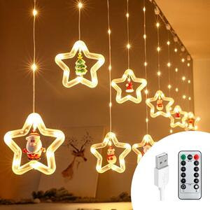 Tenda luminosa 3 metri 100 Led Bianco Caldo con Stelle e figure natalizie altezza 60cm USB per interno con telecomando Wisdom
