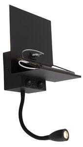 Lampada da parete intelligente nera con USB e braccio flessibile incl. WiFi G9 - Flero