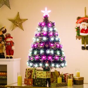 Costway Albero di natale artificiale illuminato con fibre ottiche multicolore, Albero di natale stella sulla cima