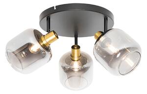 Faretto da soffitto intelligente nero con oro e vetro fumé incl. 3 wifi P45 - Zuzanna
