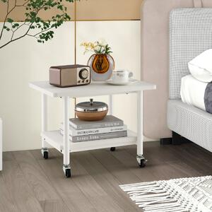 Costway Tavolino in legno multifunzione con ruote girevoli, Mobiletto carrello con 2 ripiani 49x40x37cm Bianco