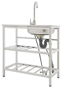 Rubinetto da cucina con lavello, colore argento, acciaio inossidabile, 2 fori, vasca singola, design moderno