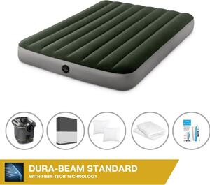 Letto ad aria Intex - 2 persone - 137 x 191 x 25 cm - Verde - Con pompa + lenzuolo nero + cuscino + federe Molton 2 in 1 + set di riparazione